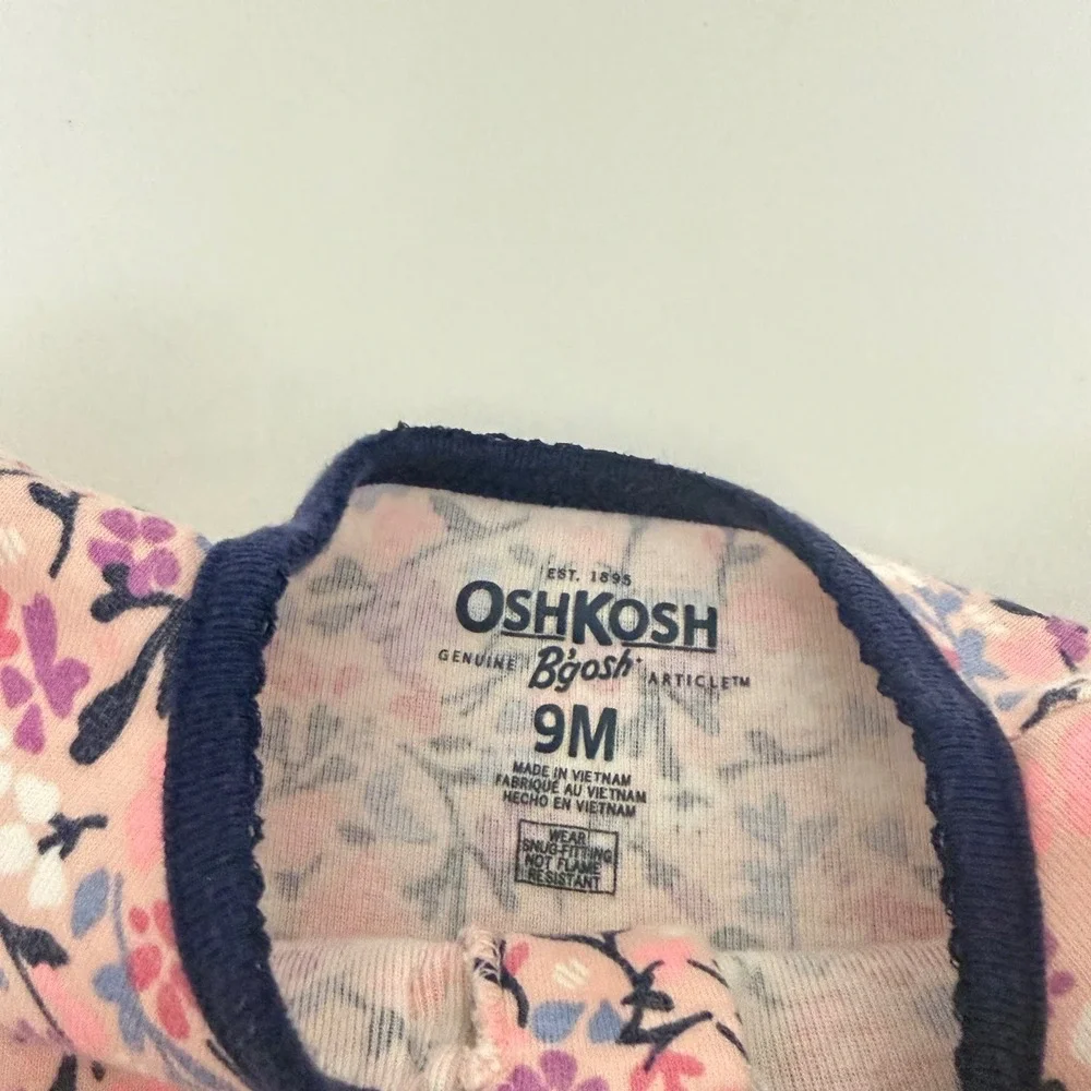OshKosh Bgosh Baby Girls Pink Floral Full Zip 100% Cotton Sleeper 9 Months